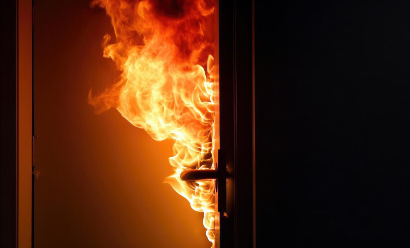 Global Facilities Door on fire
