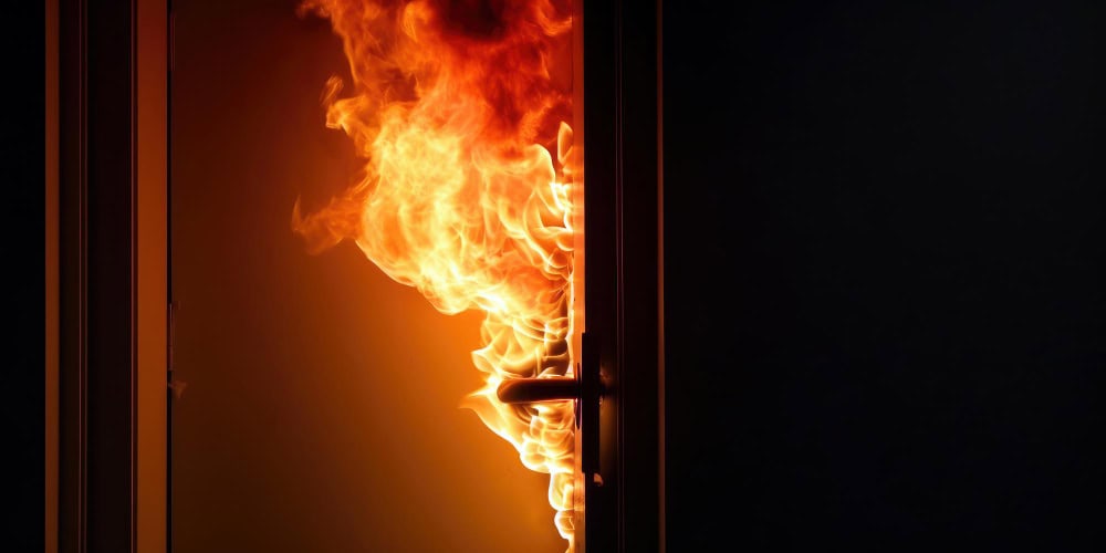 Global Facilities Door on fire